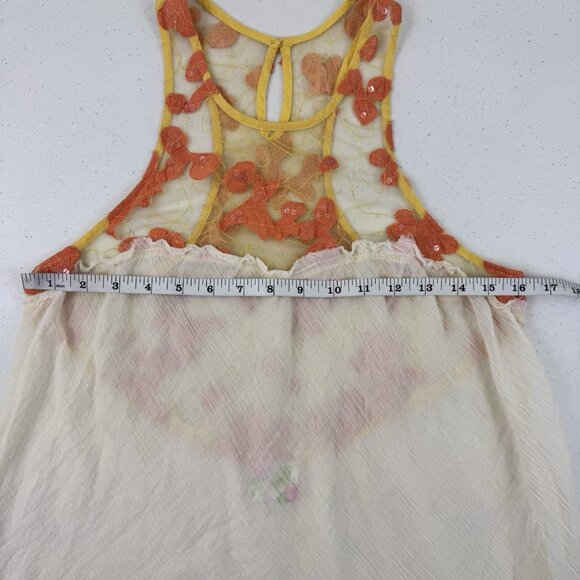Free People Grecian Off White Gauze Yellow Orange Lace Tunic Tank Top Size M - Picture 7 of 12